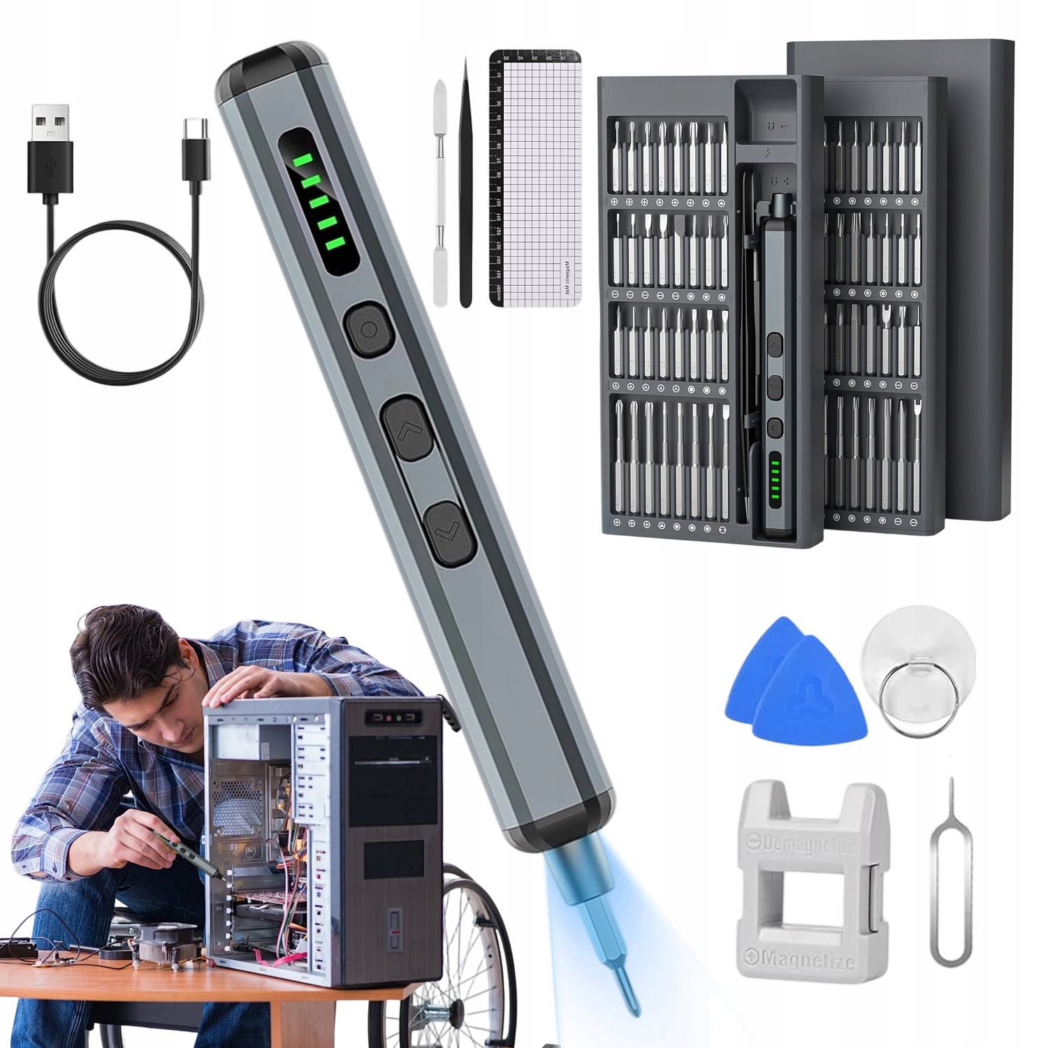 Mini Wkrętarka Elektryczna 74W1 Z 5 Poziomami Momentu Obrotowego I Usb