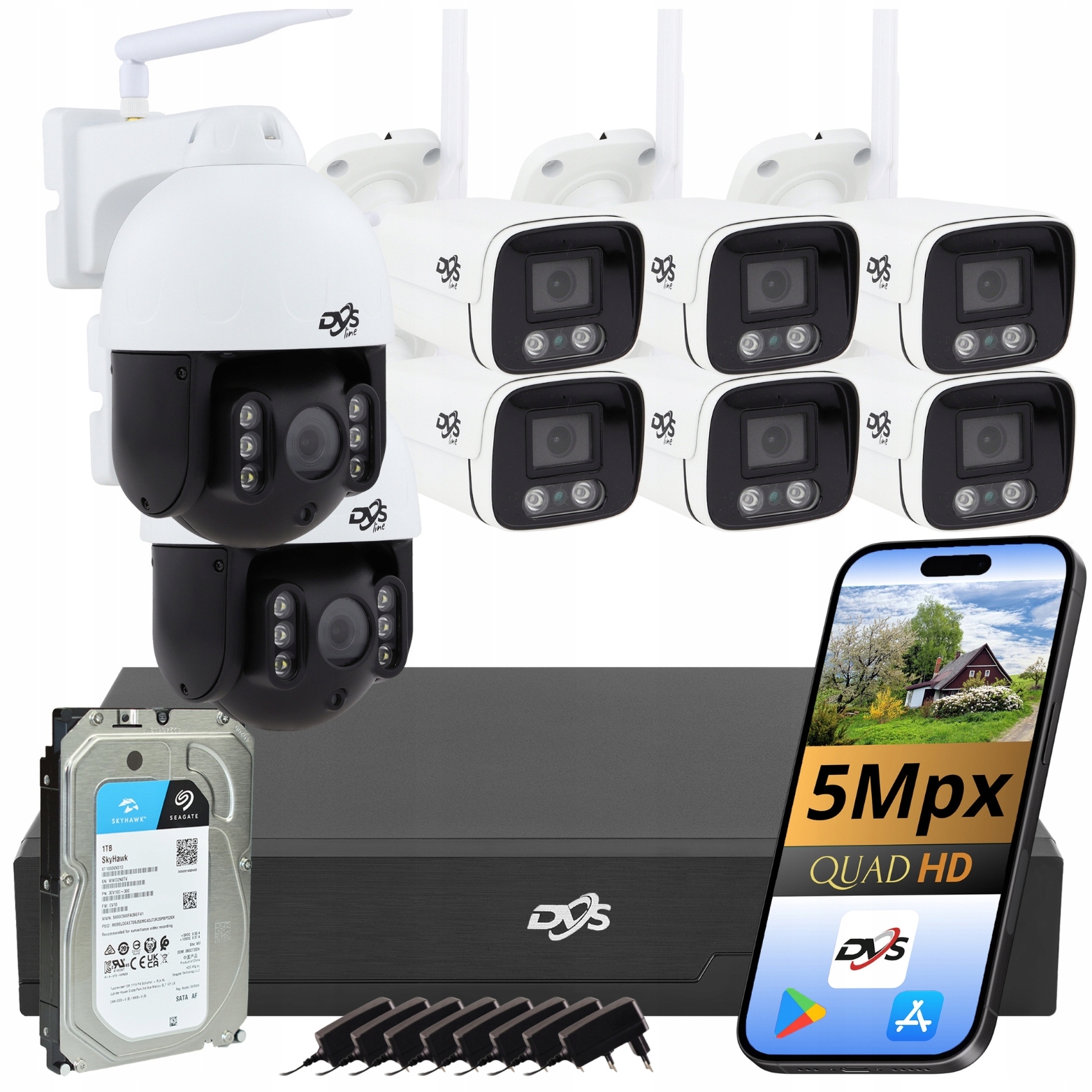 Sada Pro Monitorování Wifi 6 Kamer 2 Otočné Externí Kamery 1TB Disk