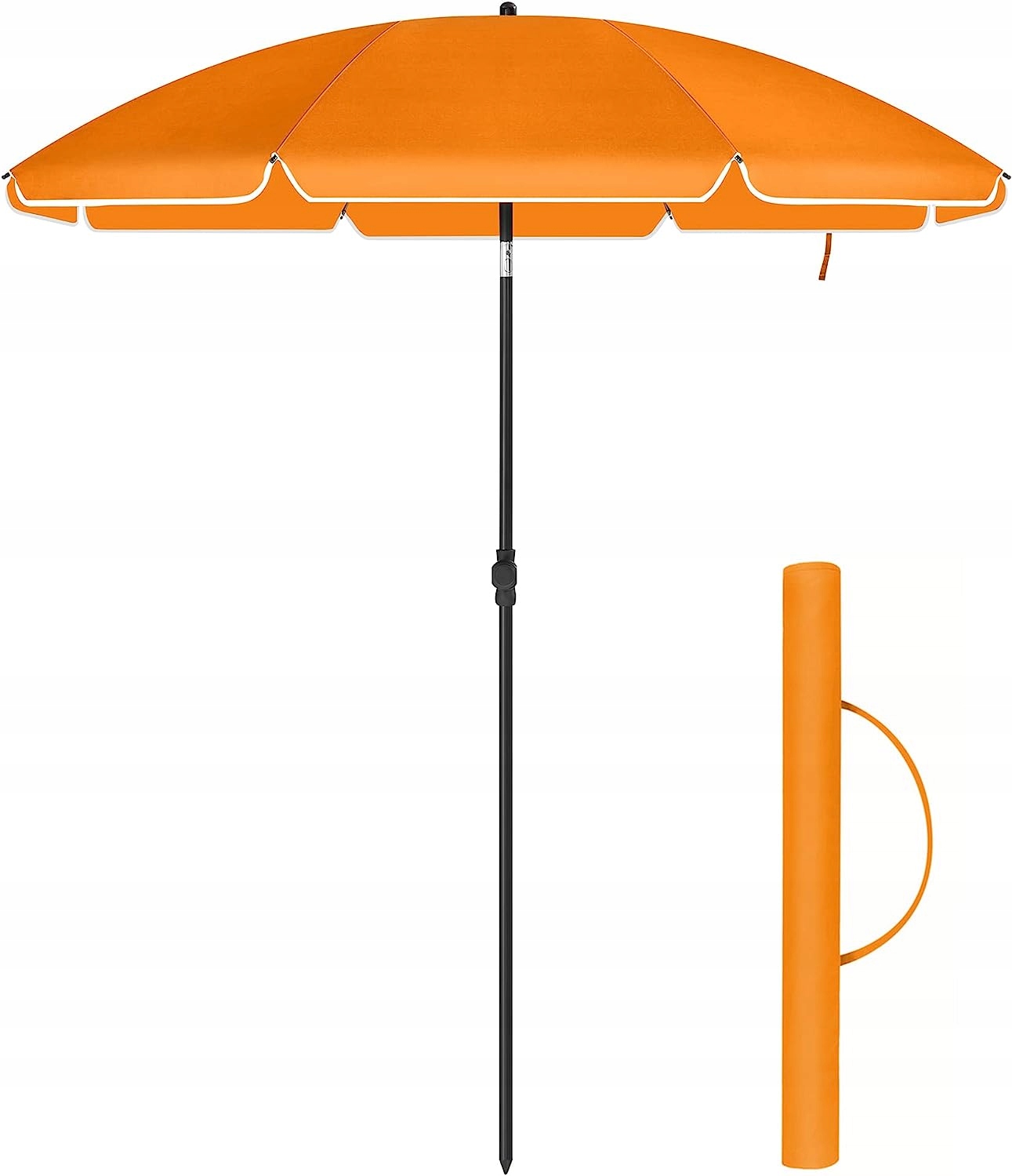 Parasol plażowy średnica 160 cm łamany z pokrowcem lekki 1,5kg Pomarańczowy