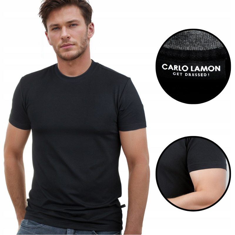 Czarny t-shirt męski koszulka Lamon Premium Polska Marka M