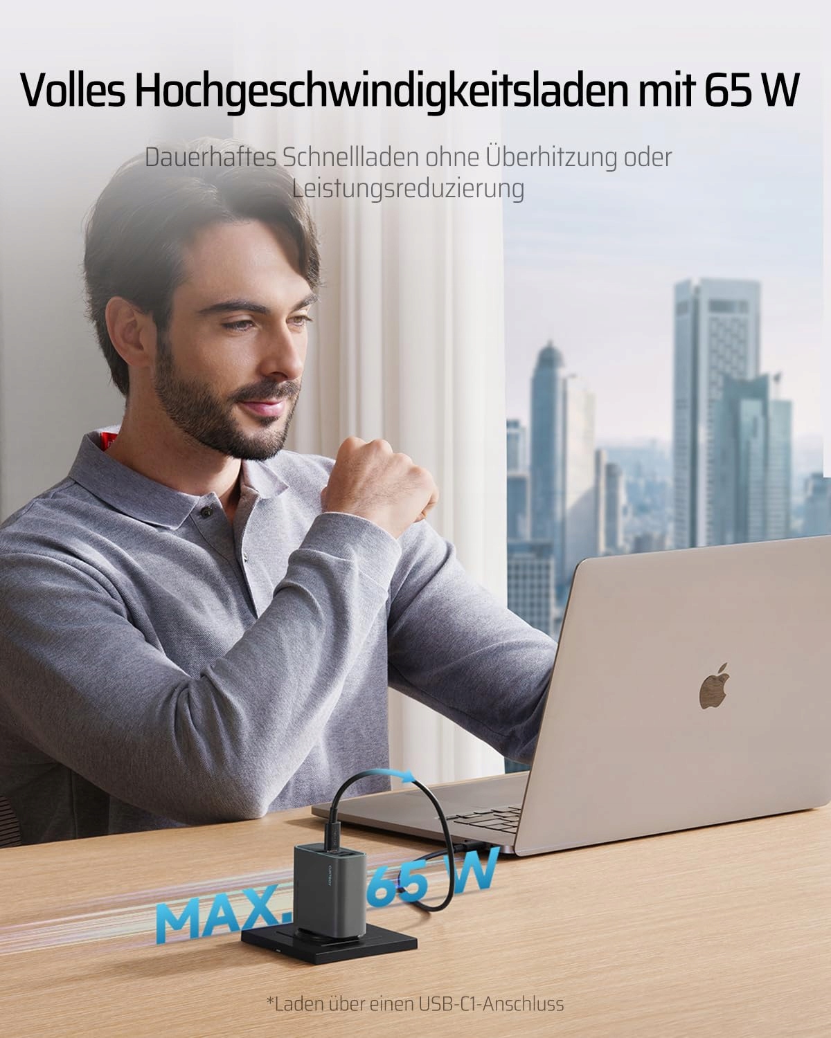 CUKTECH Ładowarka USB C 65W 3-Port Szybkie Ładowanie MacBook iPhone iPad — miniatura 2