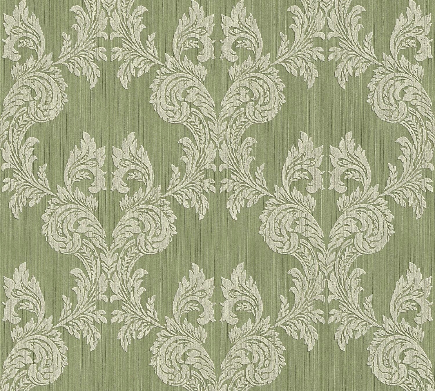 Tapeta Na Flizelinie Materiałowa Zielony Ornament Do Salonu Premium