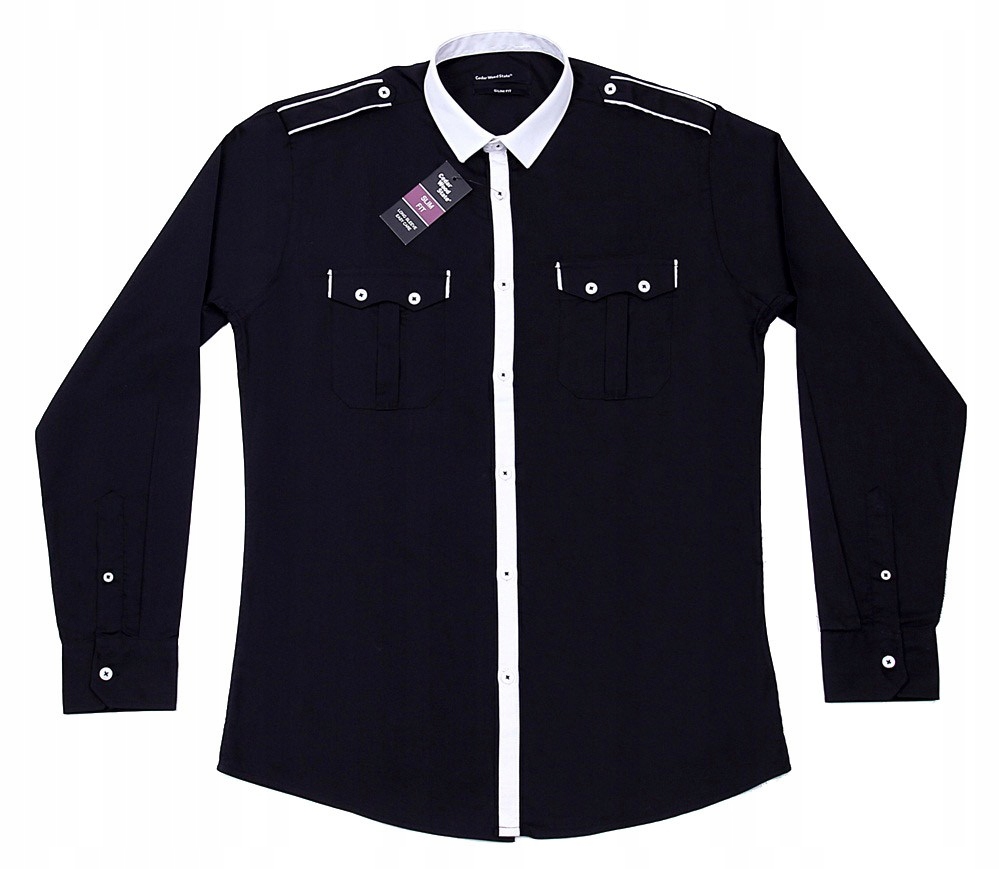 

Elegancka, czarna koszula o kroju Slim Fit