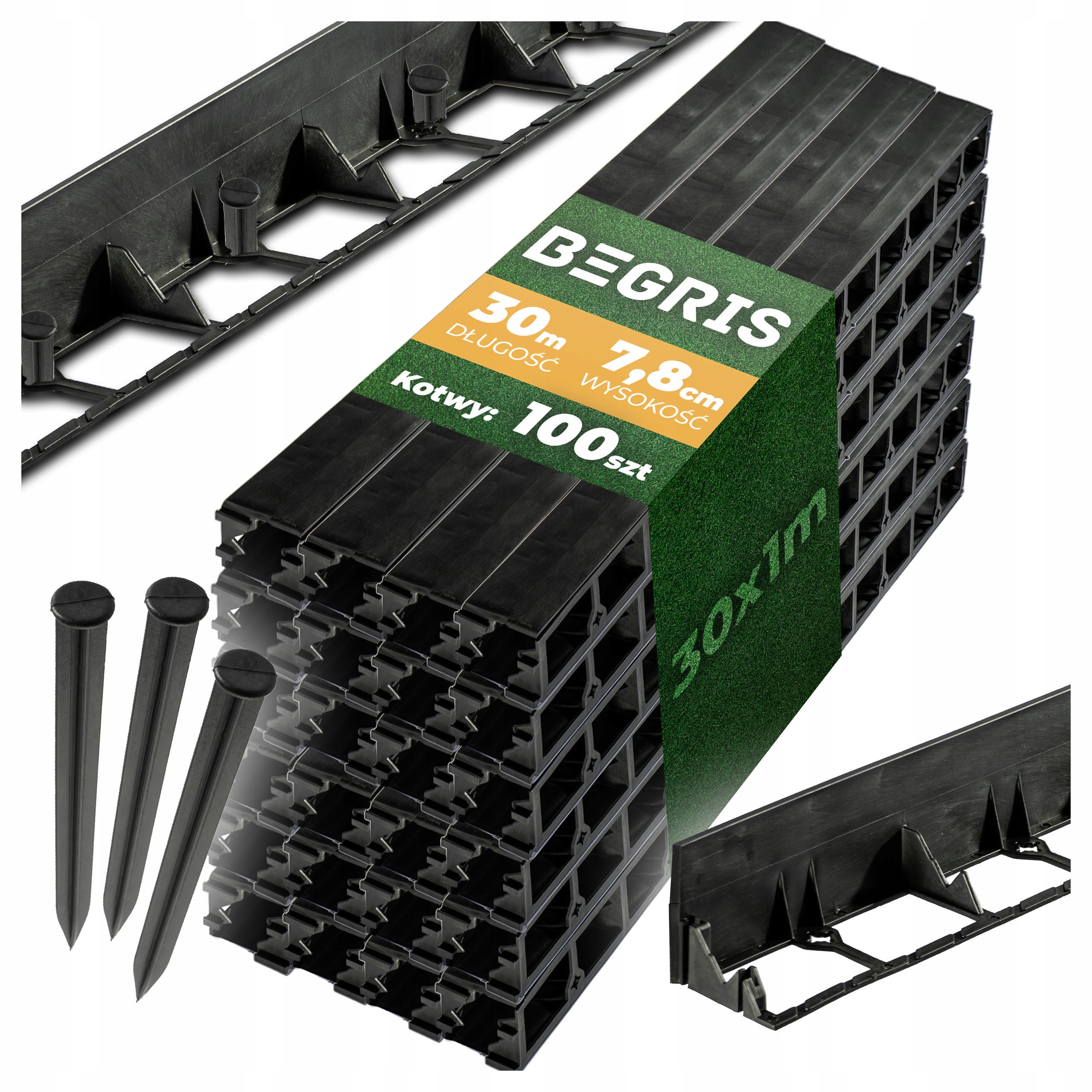 Zahradní Lem 30 Mb Kotvy 100 Ks Eco Border 7,8 CM Okraje