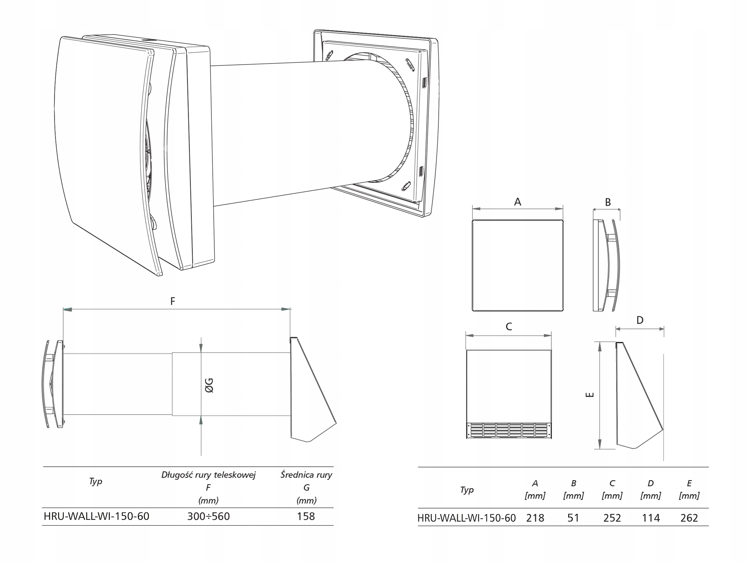 Rekuperator ścienny 60m3/h, ODZYSK CIEPŁA, WIFI Marka Alnor