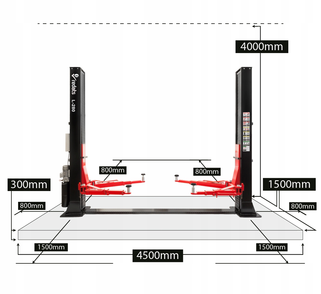 Podnośnik Dwukolumnowy Automat do Busów BUS 5T Redats L-280 Maksymalna wysokość podnoszenia 1945 mm