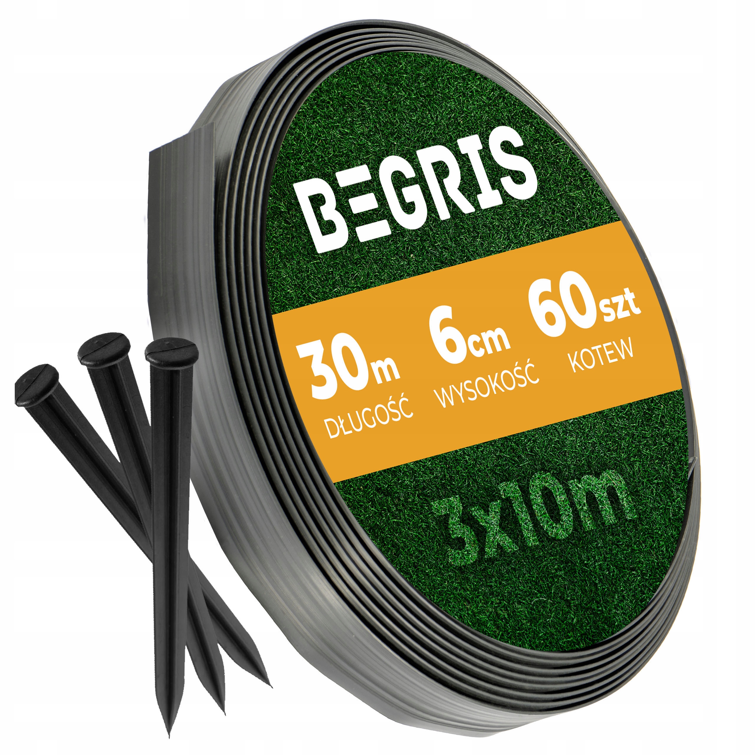 Zahradní Lem Trávníkový 30 Mb Kotvy Bonus Border Černý 60 MM 3x10 M