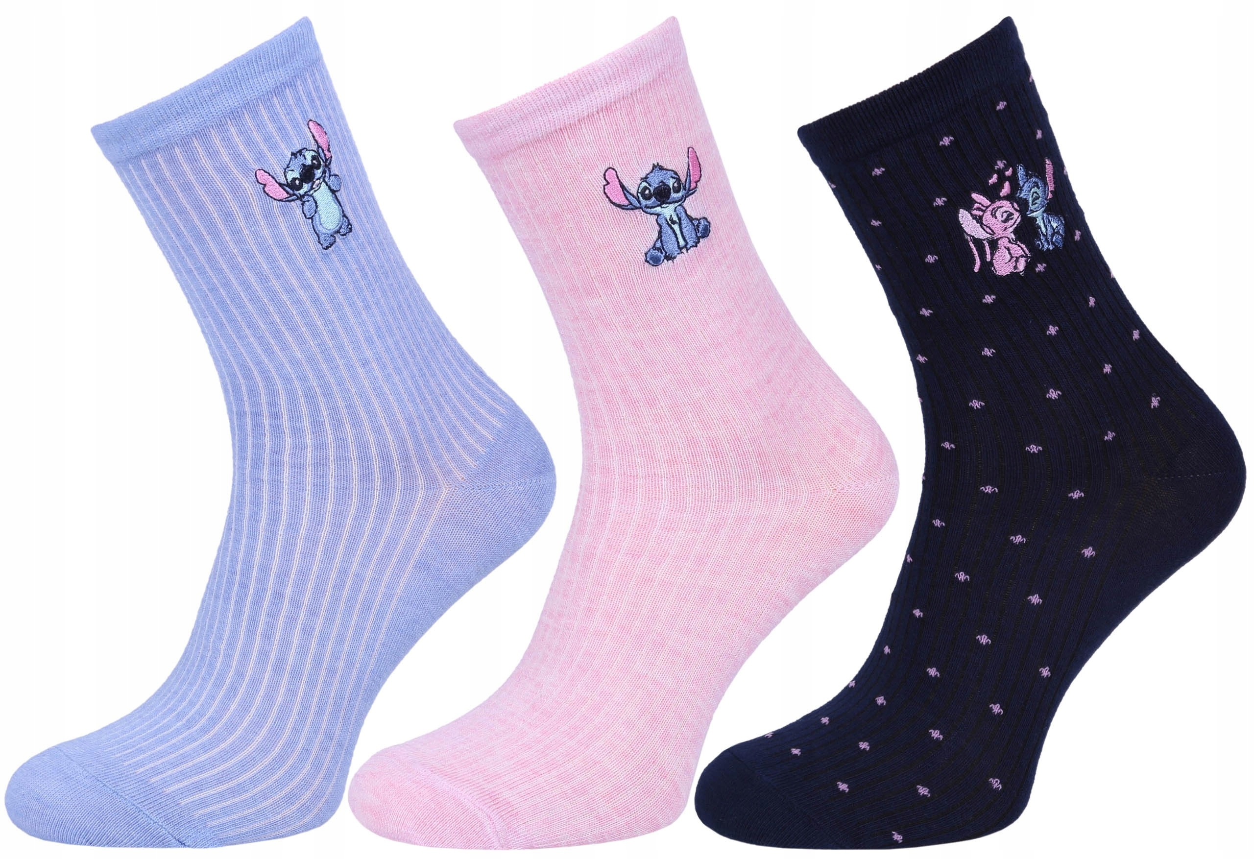 

3x Niebiesko-różowe,długie skarpetki damskie Stich