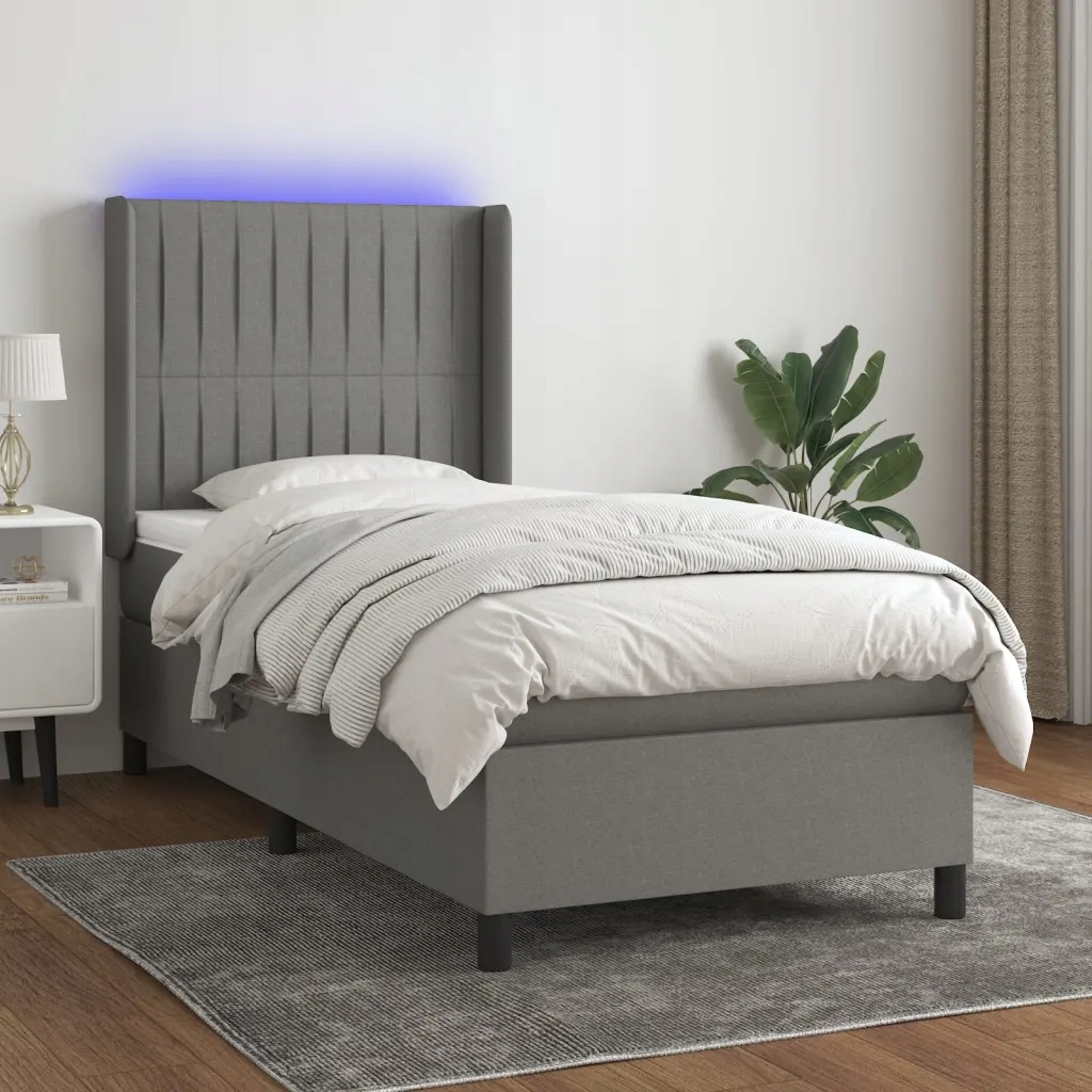 vidaXL Box spring postel s matrací a Led tmavě šedá 90x190 cm textil