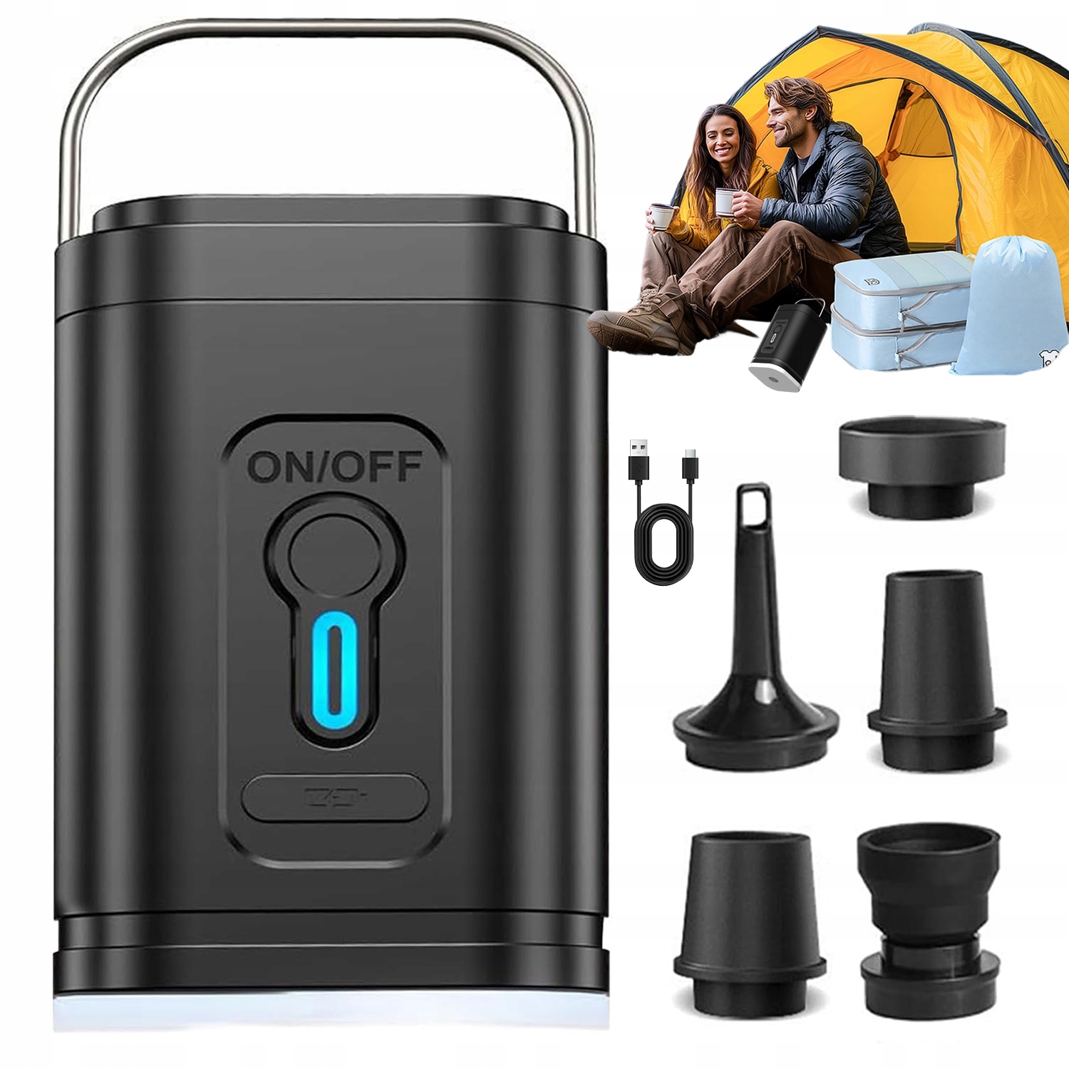 Mini Pompka Akumulatorowa Usb Do Materaca Basenu Kempingu 5 Końcówek