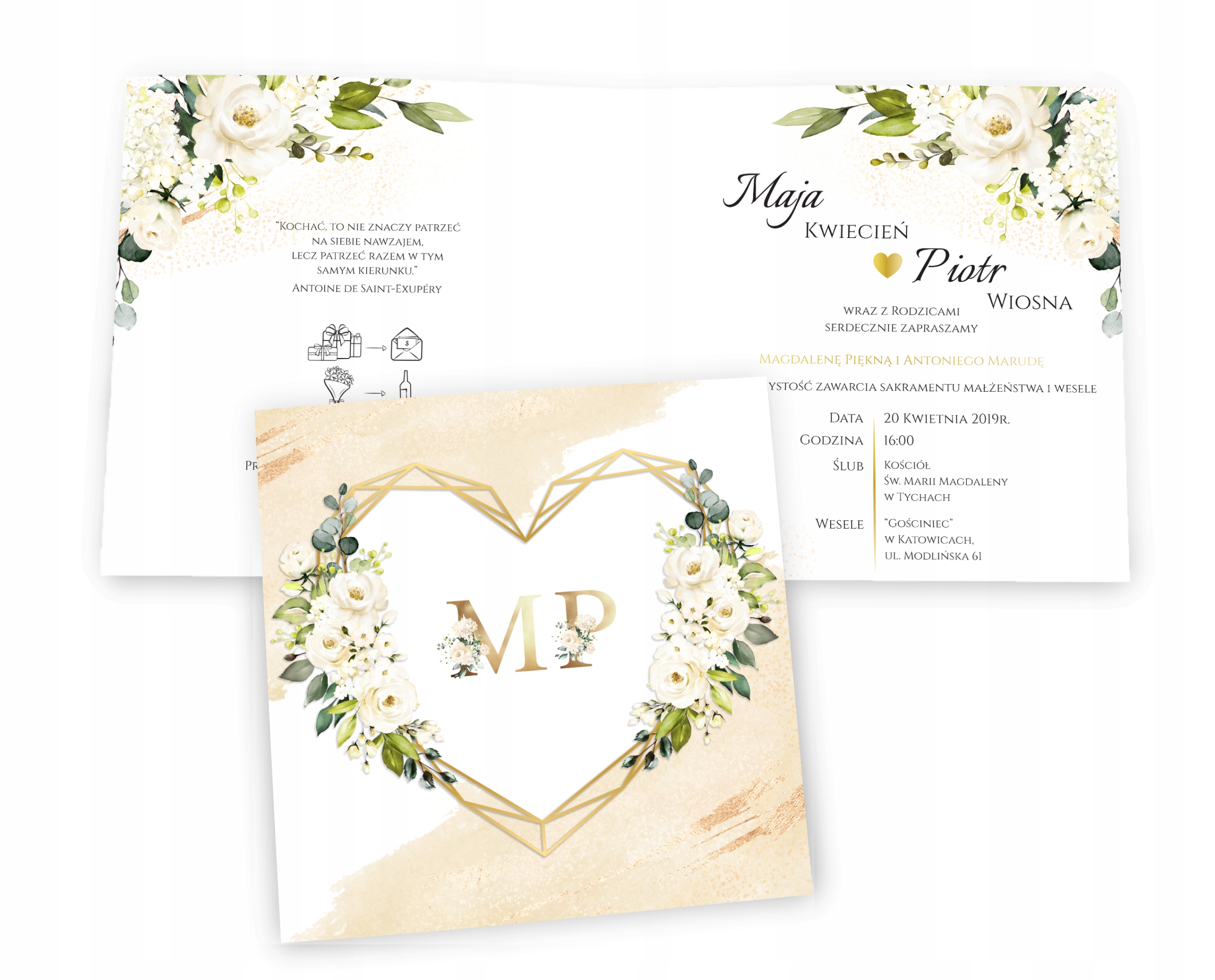 ZAPROSZENIA NA ŚLUB, Ślubne, Akwarela - 2 SZTUKI Zdobienie brak