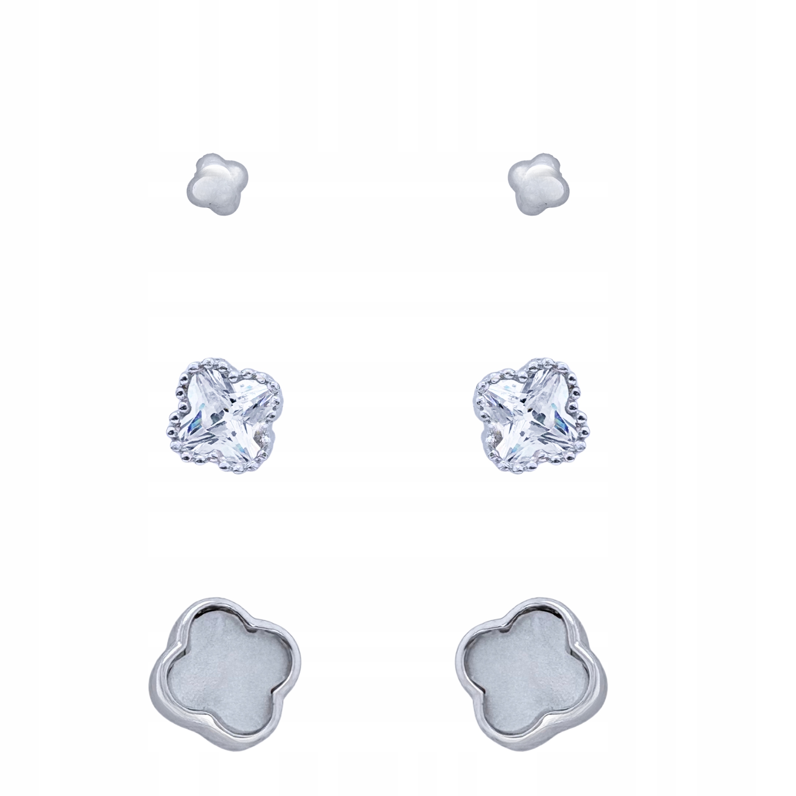 3 páry Stříbrné Náušnice vzorem a zirkony Stříbro O Ryzosti 925