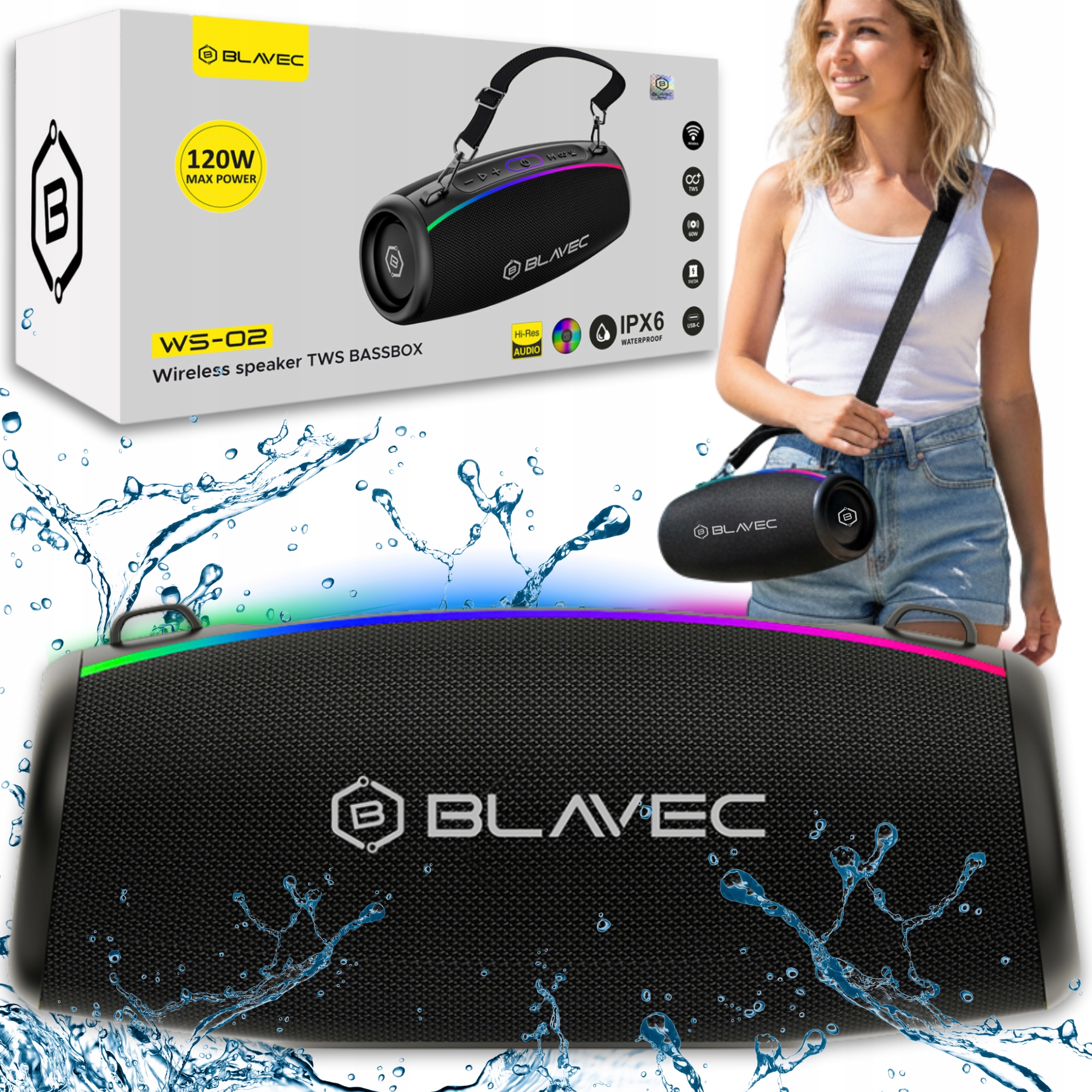 Głośnik Bezprzewodowy Bluetooth Boombox Bassbox Stereo Usb-c Aux Tws 120W