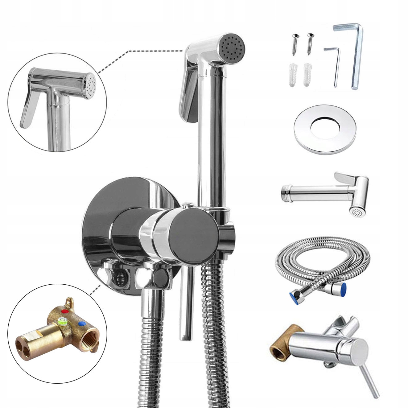 Podomítková bidetová baterie s regulací teploty vody, stříbrná, chromovaná