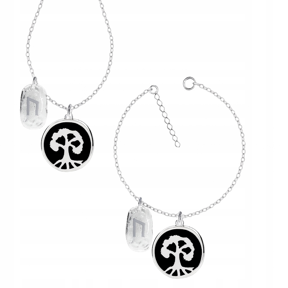 Dřevo Yggdrasil I Runa Uruz Wiking Stříbrný komplet rolo oval stříbro 925