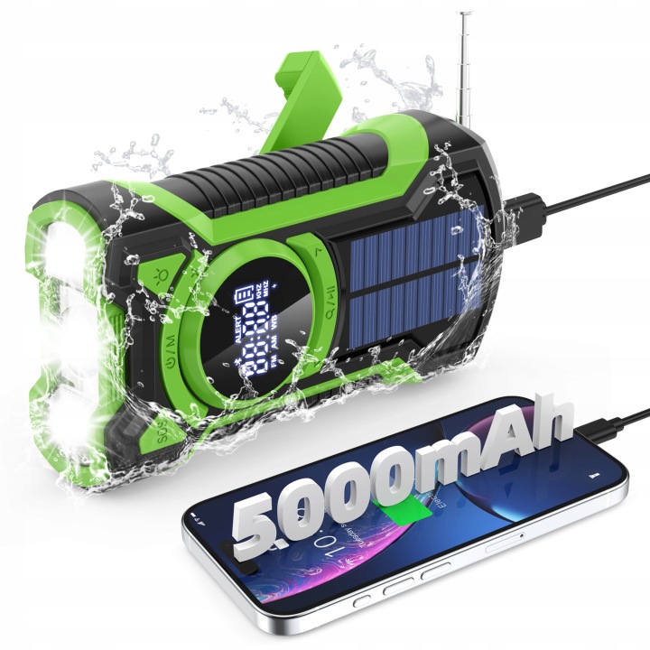 Univerzální solární rádio s klikou, powerbankou 5000 mAh a Sos svítilnou