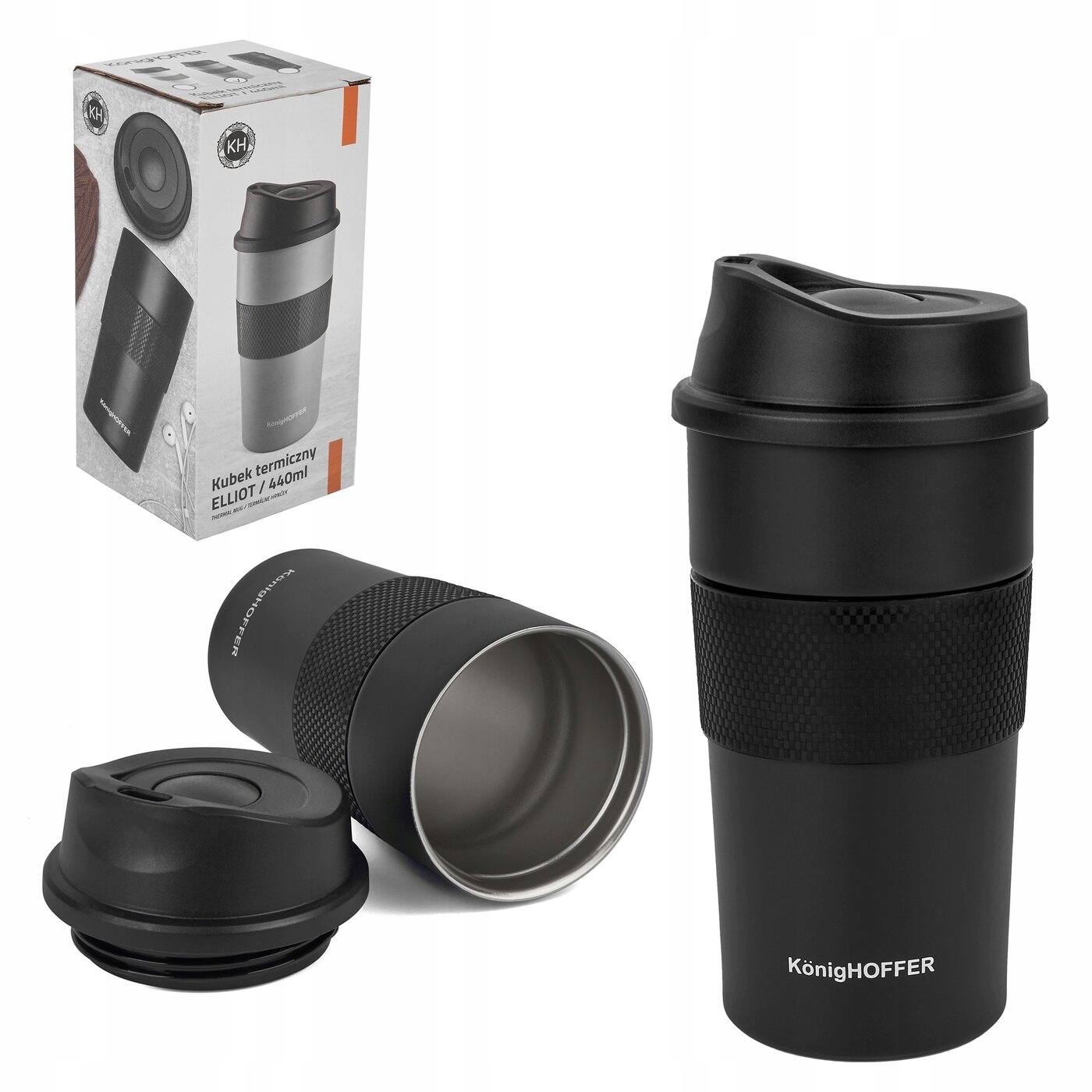 

Turystyczny kubek termiczny Elliot 440 ml czarny