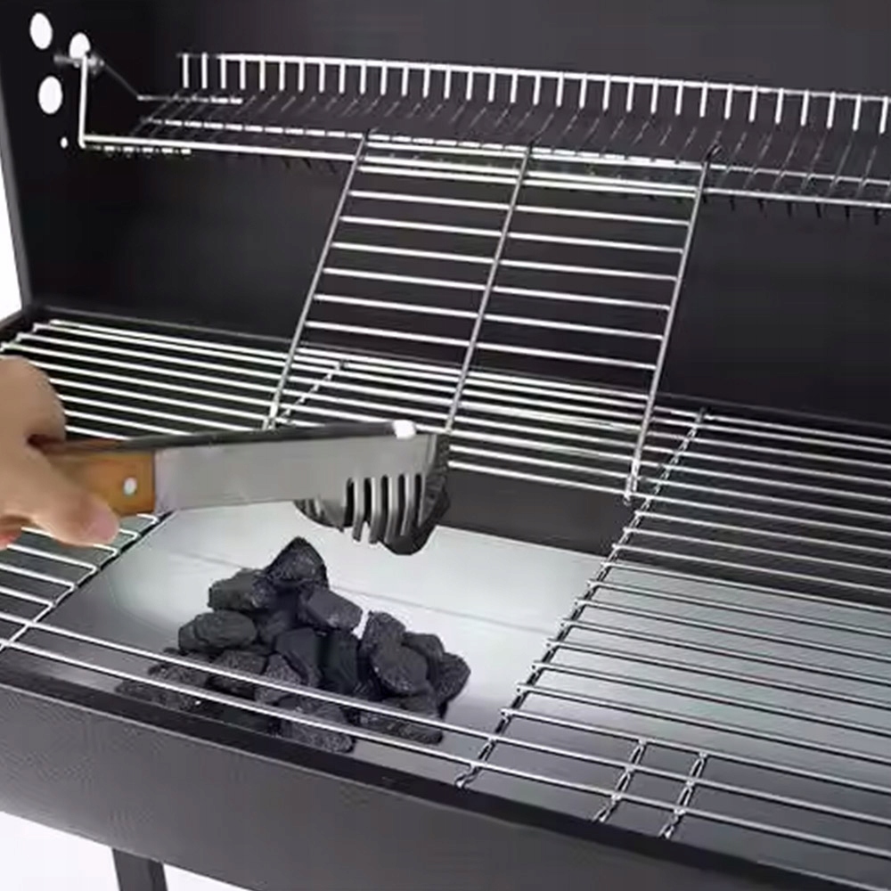 GRILL WĘGLOWY OGRODOWY Z POKRYWĄ ZAMYKANY STOŁOWY PRZENOŚNY BECZKA BBQ Długość rusztu 71 cm