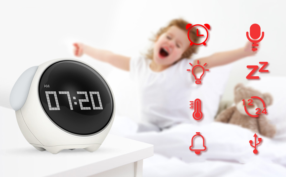 ZEGAR BUDZIK + LAMPKA NOCNA LED DLA DZIECI 2W1 Z INTERAKTYWNY EMOJI BIAŁY EAN (GTIN) 884929299246