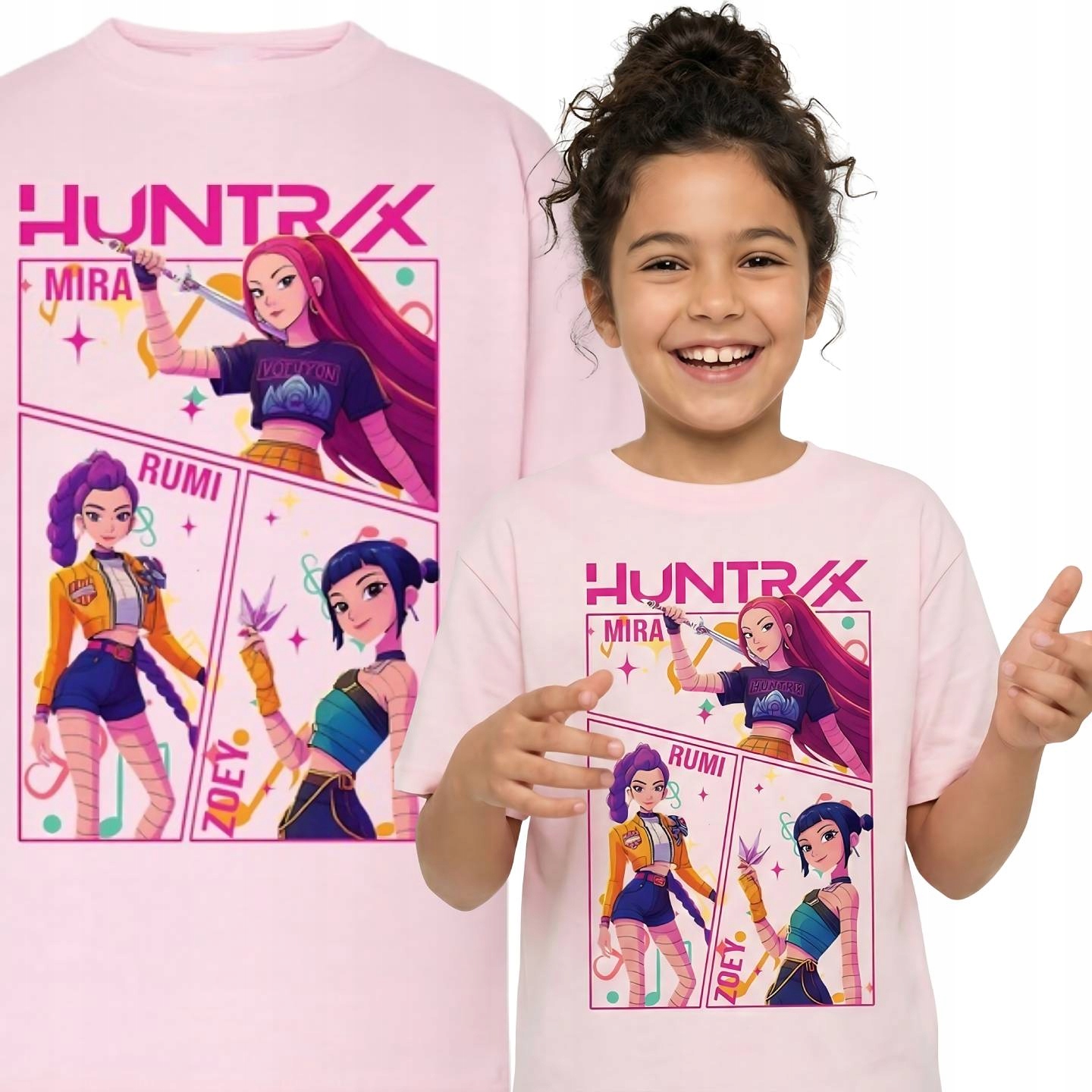 KPOP DEMON HUNTERS HUNTRIX KOSZULKA DZIECIĘCA TSHIRT RÓŻOWY ŁOWCZYNIE