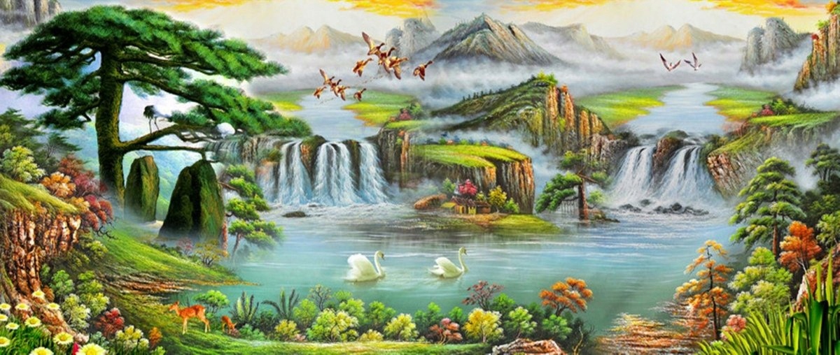 Diamantová Výšivka Diamond Painting Mozaika Vodopády 50x110 cm 5D sada