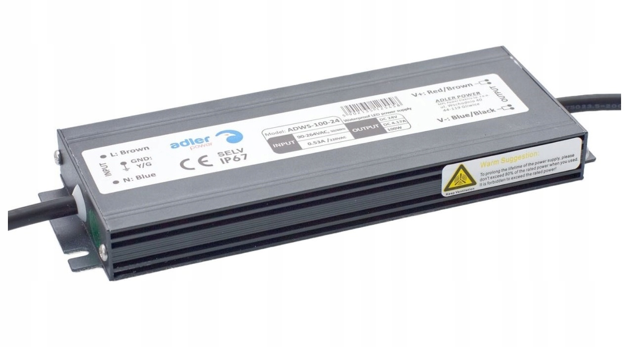 HERMETYCZNY ZASILACZ 24V 100W 4.17A DO TAŚM LED TRANSFORMATOR WODOSZCZELNY