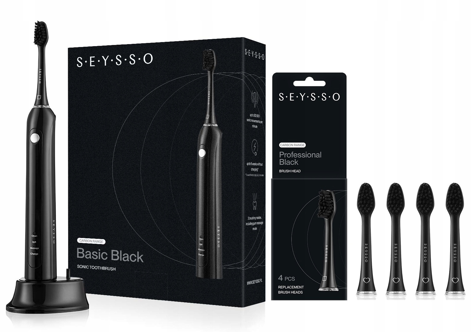 

Szczoteczka soniczna Seysso Basic Black 5 końcówek