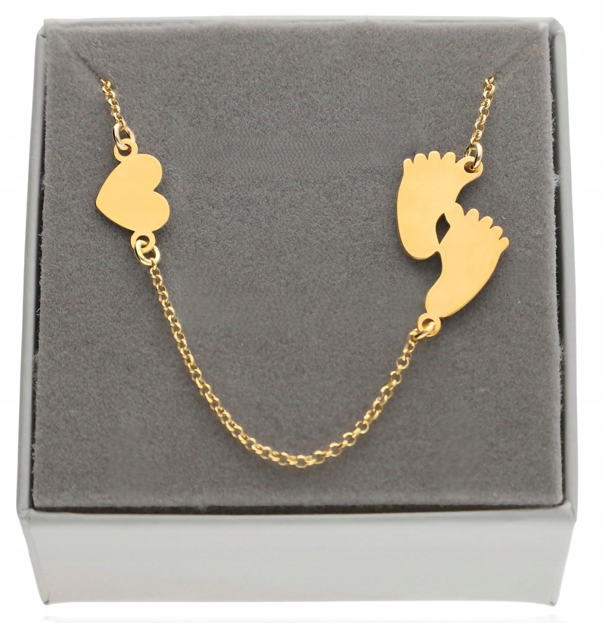 Zlatý náhrdelník Nohy Srdce Gravírování Stříbro 60 cm