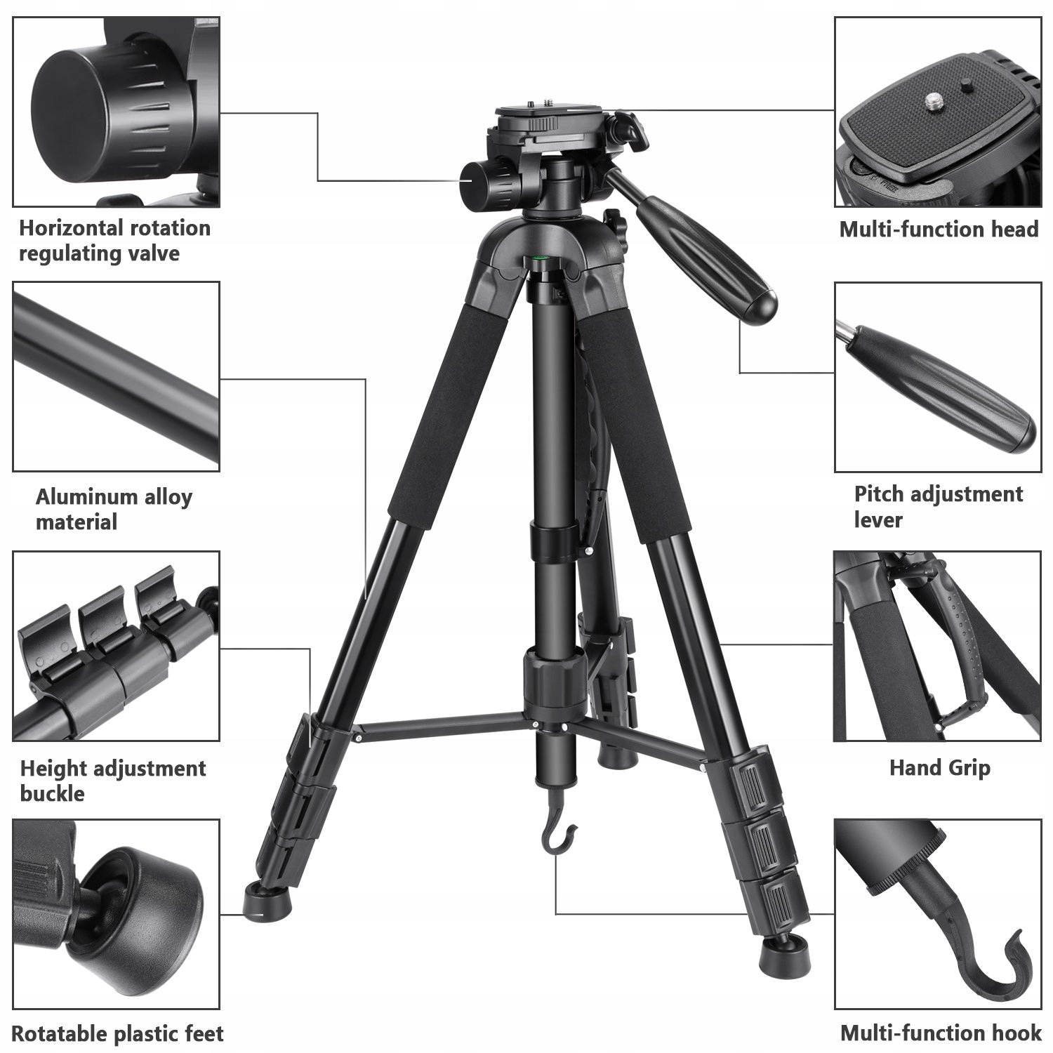 NEEWER Przenośny Statyw Aluminiowy 177cm z Głowicą Panoramiczną do DSLR — miniatura 3