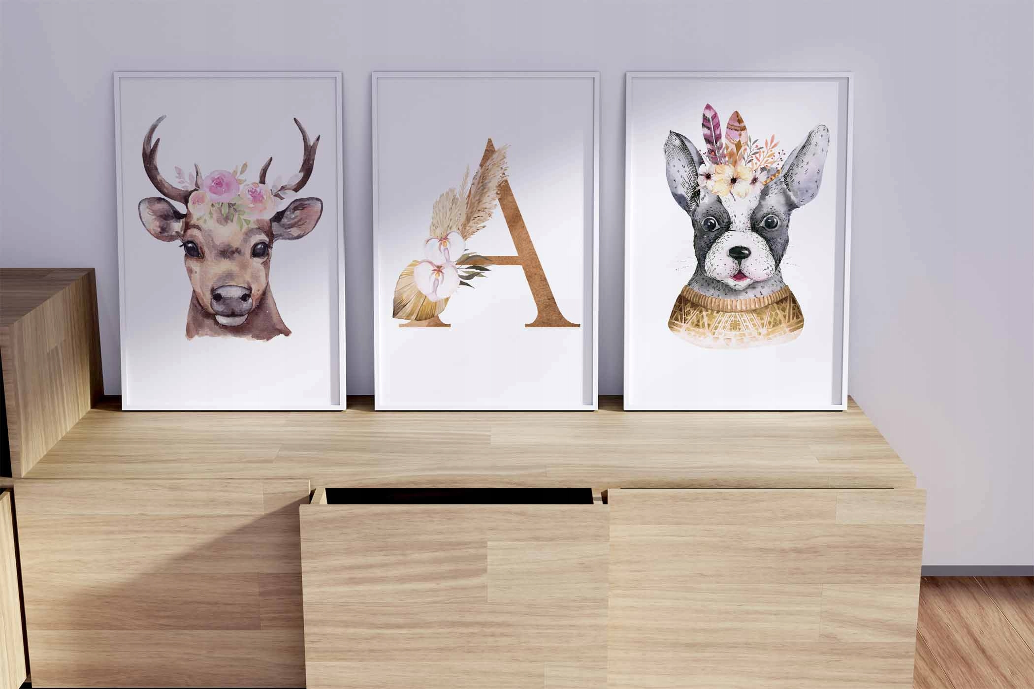 Plakaty A4 dla dzieci zestaw boho litera imię data Długość 29.7 cm