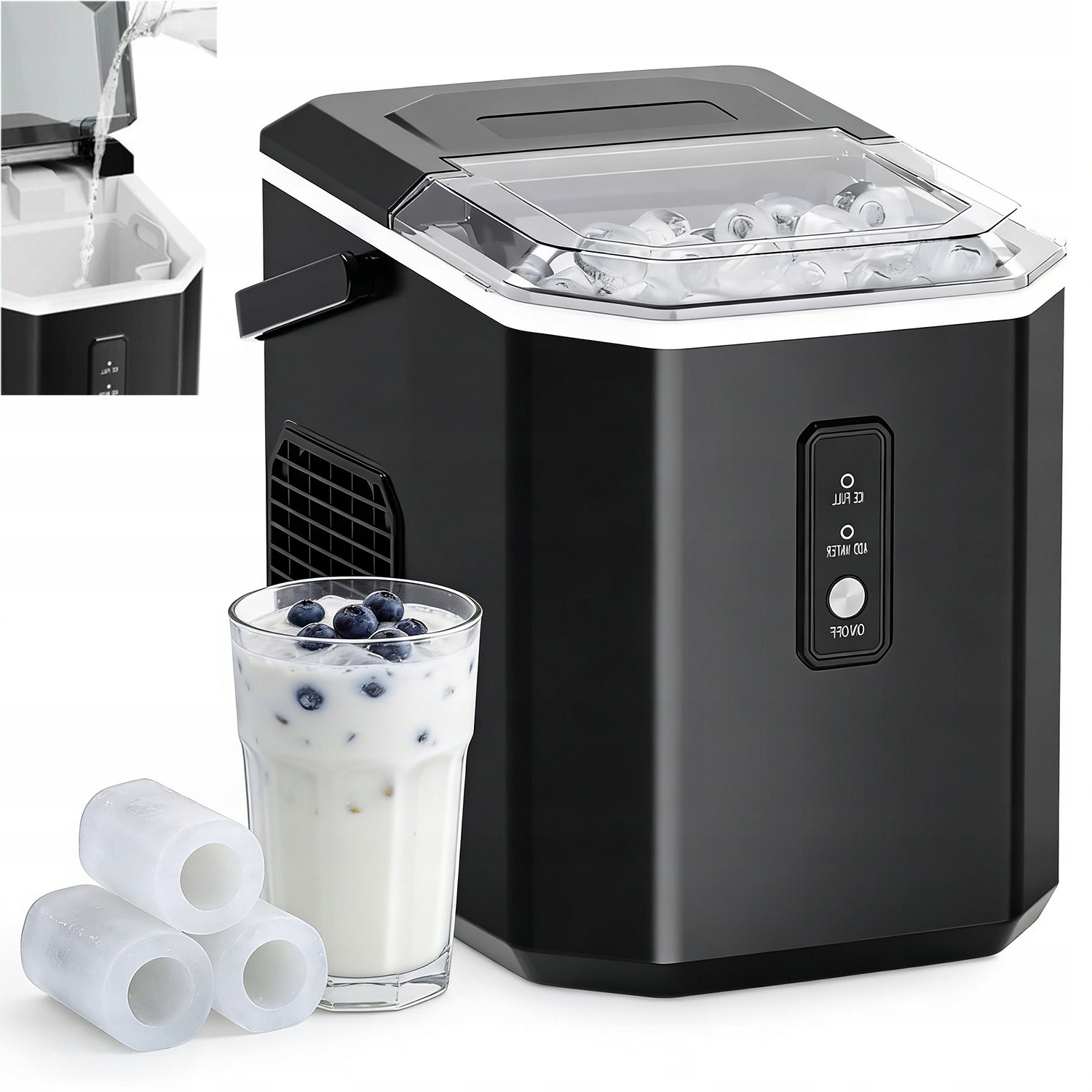 Výrobník Ledu 12KG/24H Výkonný Rychlý Stroj Lopatka Ice Maker Panel