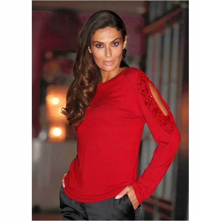 BONPRIX SWETER PULLOVER ODKRYTE RAMIONA ZDOBIENIE CYRKONIE 40-42 Rozmiar 40