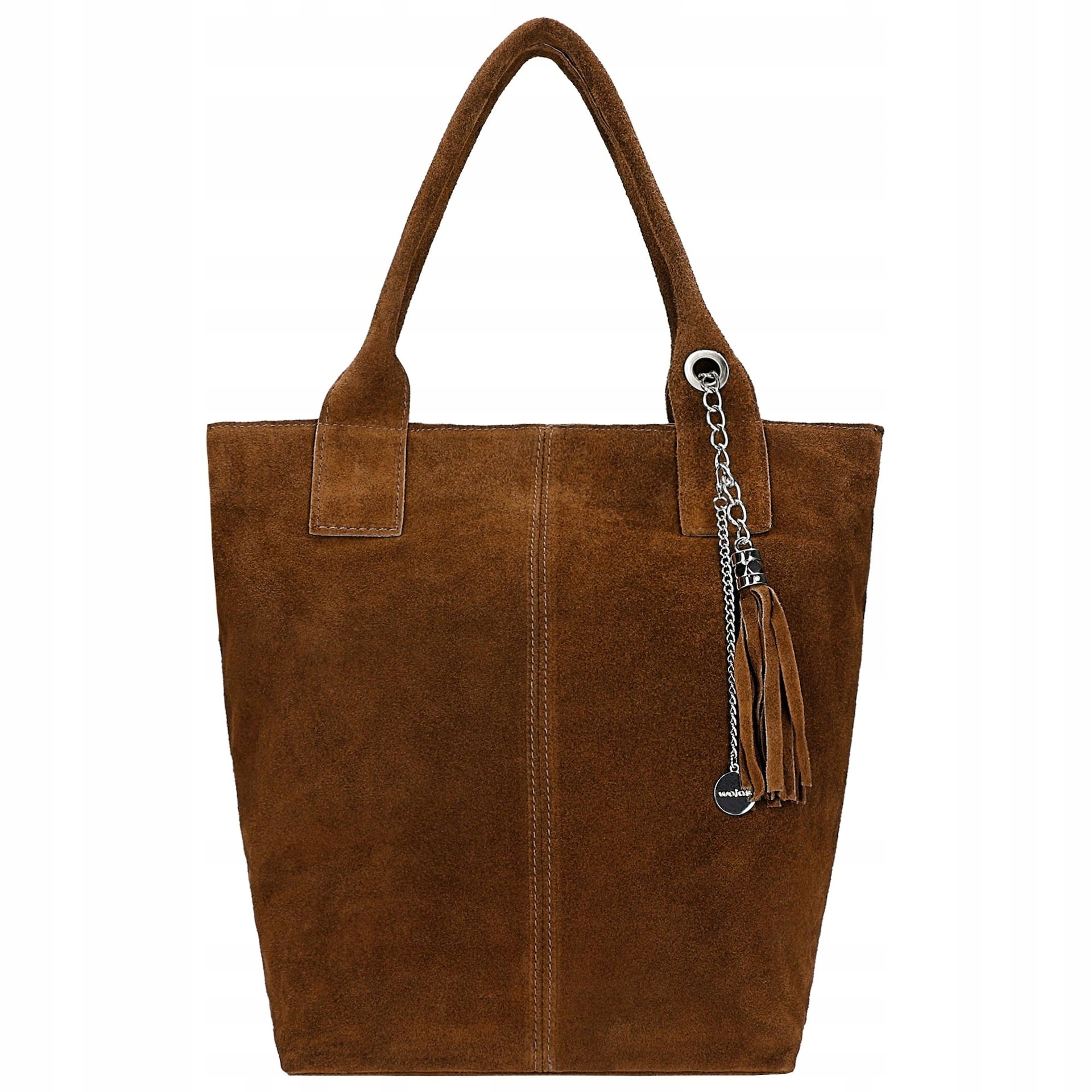 Brązowa shopperka damska z dwoiny welurowej