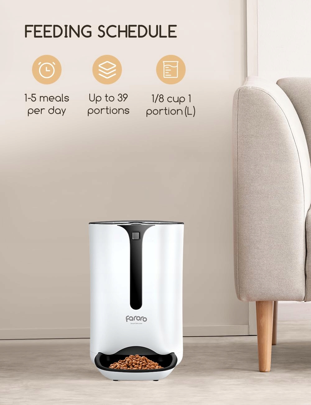 FARORO Automatyczny Podajnik Karmy 7L Timer 5 Posiłków Kontrola Porcji — miniatura 2
