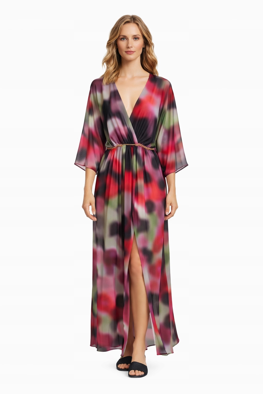 Dlouhé Šaty S Potiskem A Řetízkem V Pase M I3A