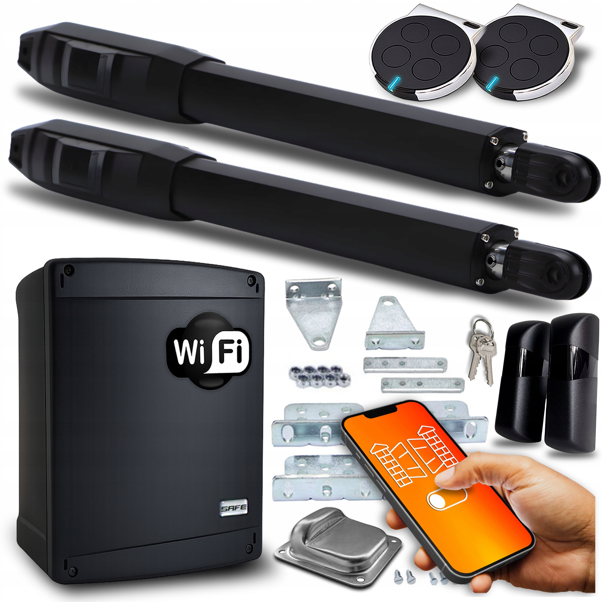 Zestaw Napęd do Bramy Dwuskrzydłowej Wifi Tuya piloty siłowniki 8 m 200 Kg