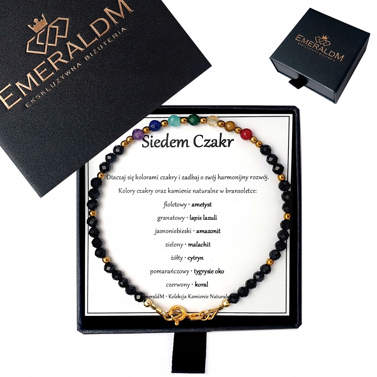 Bransoletka 7 siedem czakr turmalin czakry złota