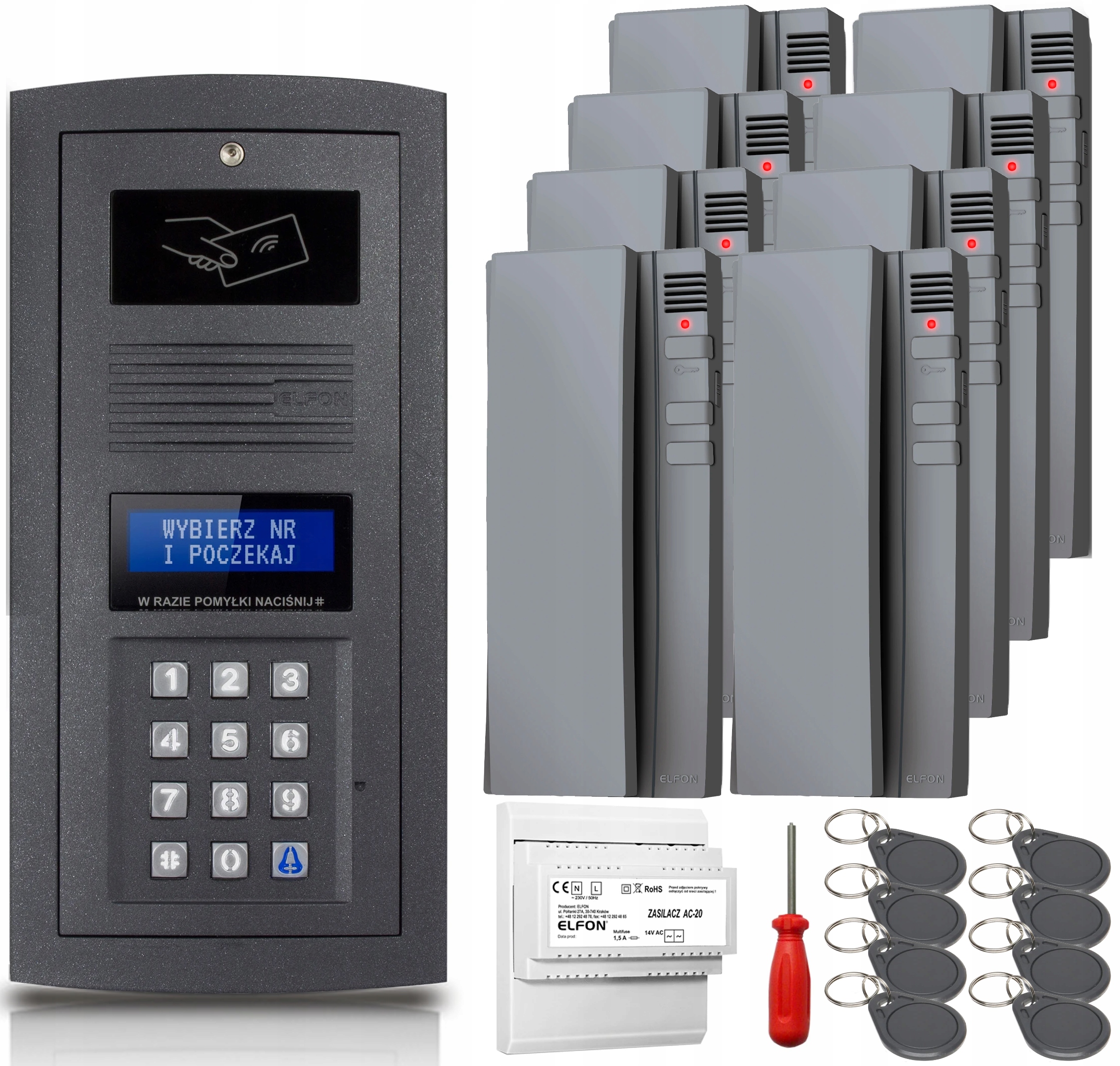 Digitálny domofónový set Elfon OP-255R-G Nástenná brána 8x Kľúčenka Grafit