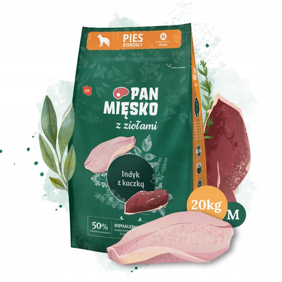 Pan Mięsko z Ziołami karma sucha dla psa Indyk z Kaczką Średnie rasy 20kg