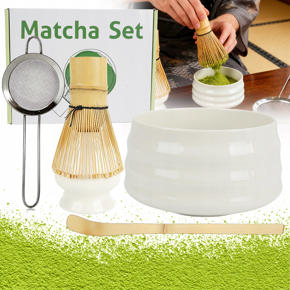 Čajová Sada Matcha 5V1 Bambusová Šlehací Metla Keramická Miska Dárek