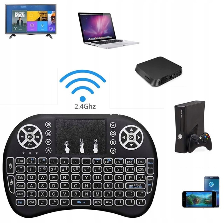 MINI KLAWIATURA BEZPRZEWODOWA PRZENOŚNA BLUETOOTH LED BT PC SMART TV Kolor czarny
