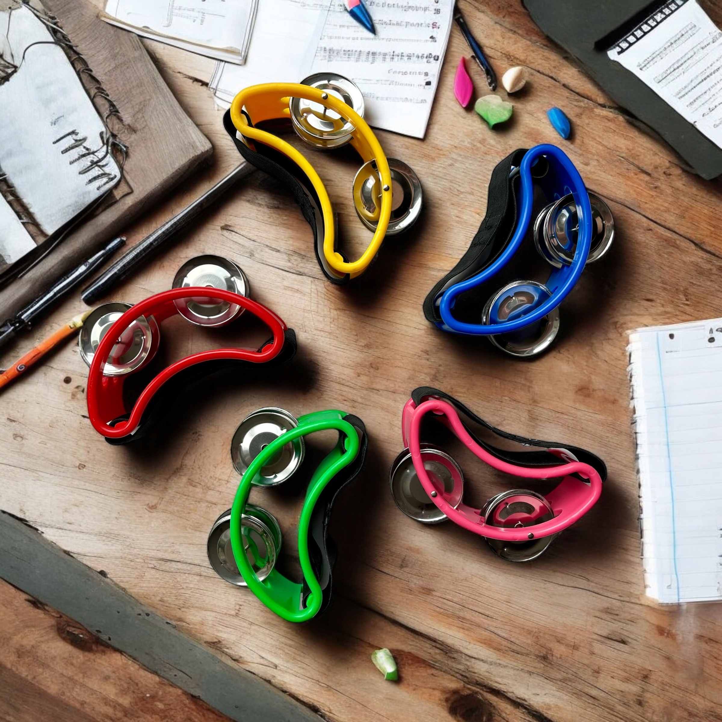 TAMBURYN NA STOPĘ czerwony podwójny 4 pary talerzyków na gumce na nogę Marka Kazoo Polska