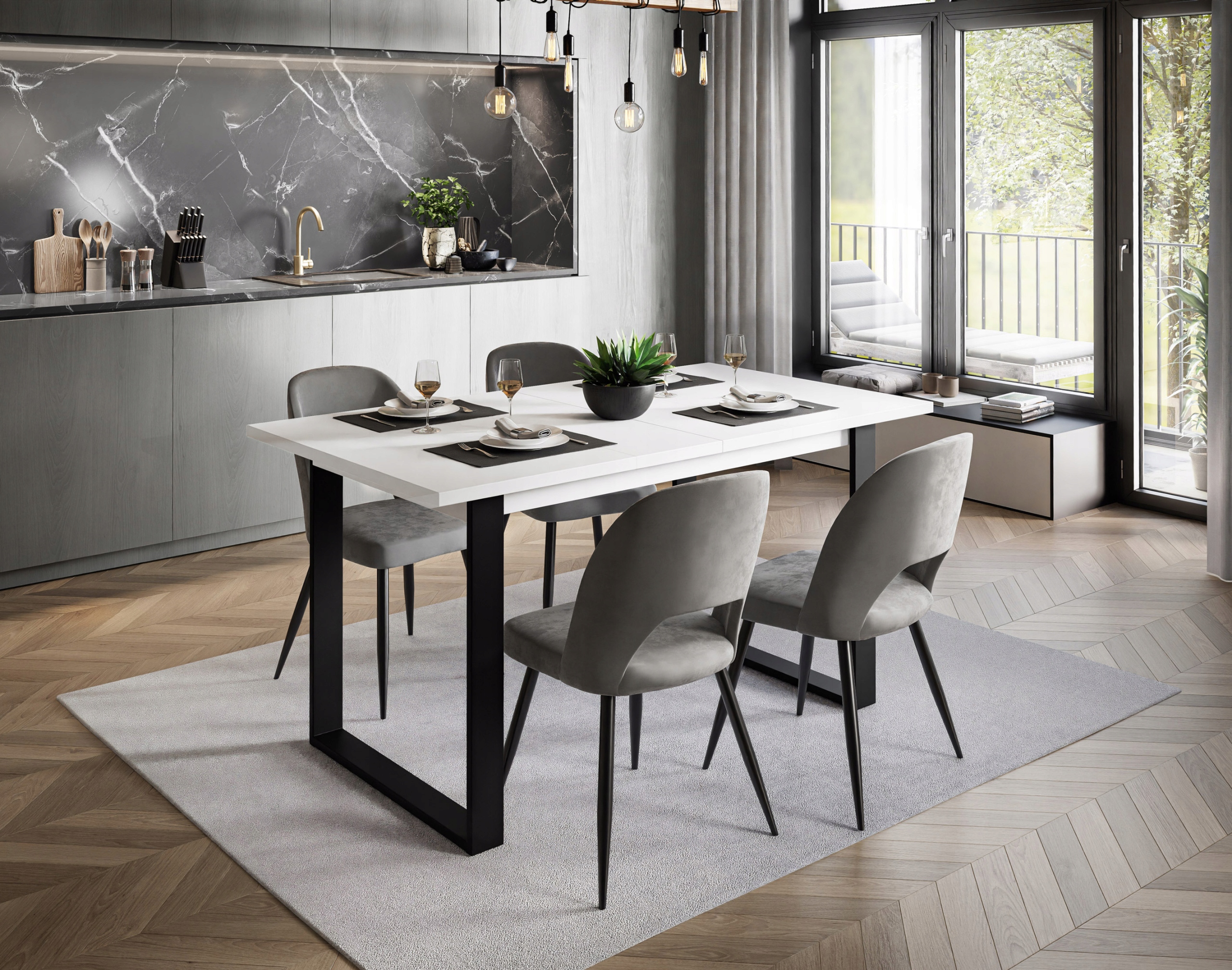 Stół Rozkładany Industrialny BIAŁY nogi metal Kod producenta Loft