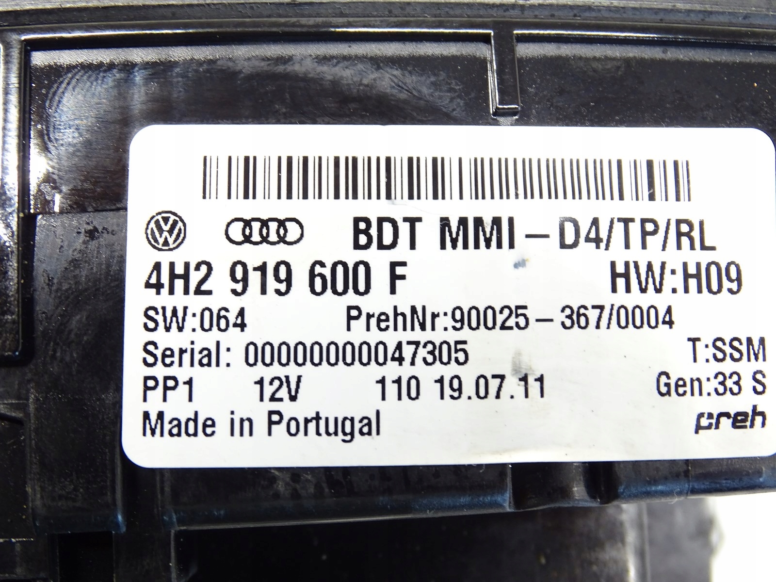 control panel RADIA/MMI AUDI A8 D4 4H2919600F