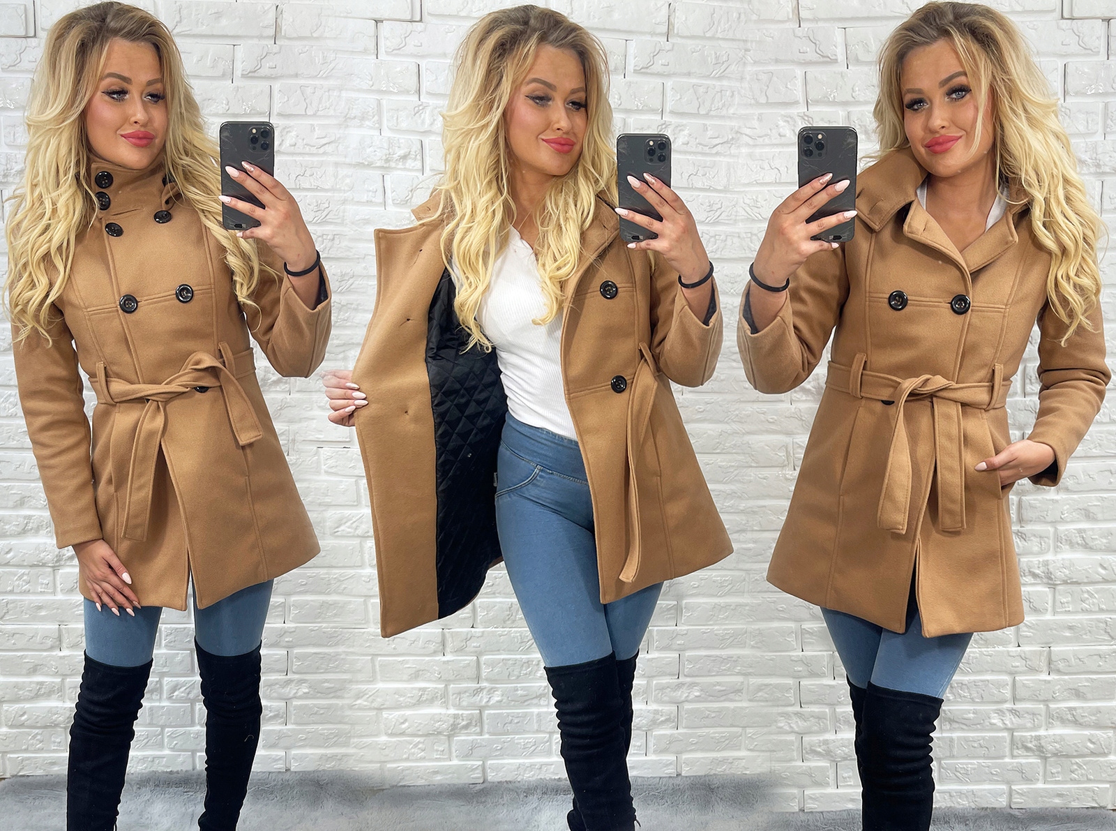 KLASYCZNY PŁASZCZ Z PASKIEM Z KAPTUREM_KOLORY_XL Rozmiar XL