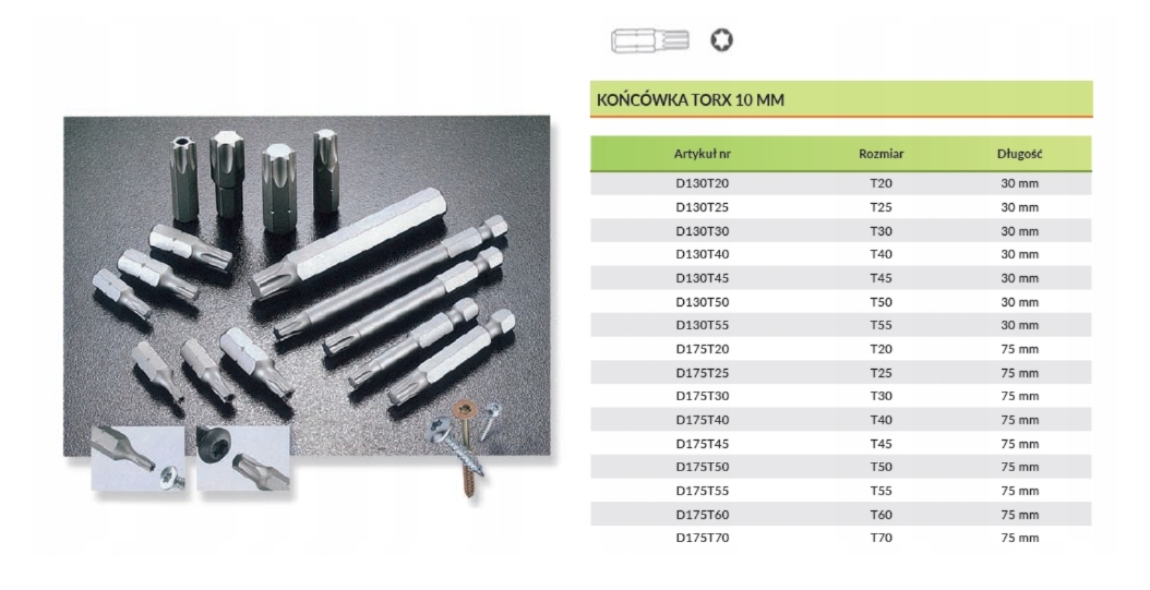 Bit 10mm TORX T40 x 75mm D175T40 JONNESWAY Liczba elementów pojedyncze