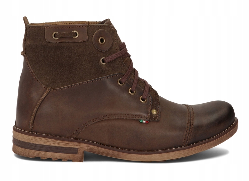 BUTY MĘSKIE SZTYBLETY OCIEPLANE SKÓRA 812 BRĄZ 45 Nosek okrągły