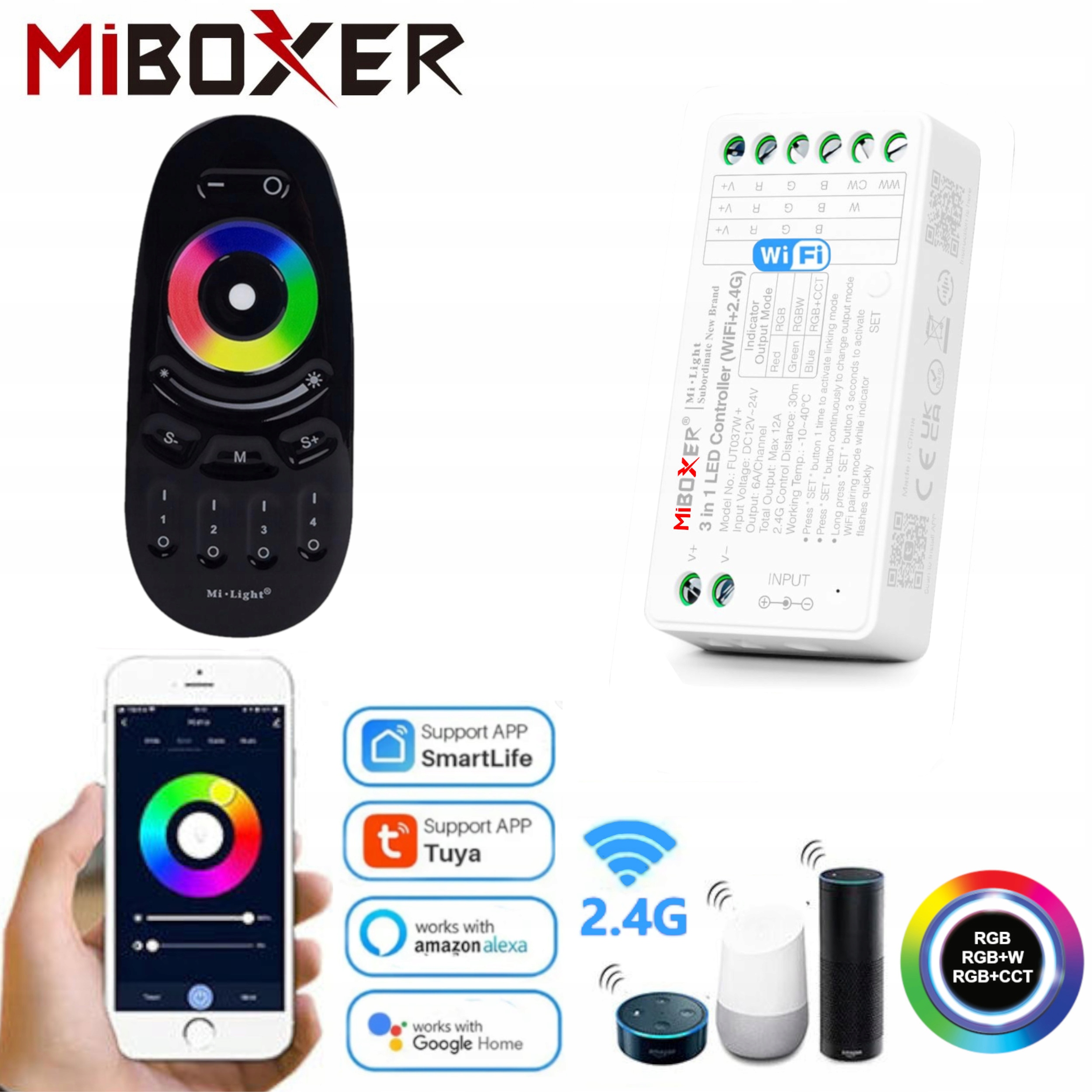 Led Ovladač 3v1 Rgb Rgbw Rgb+cct WiFi Smart Home S Pamětí Černý Dálkový Ovladač