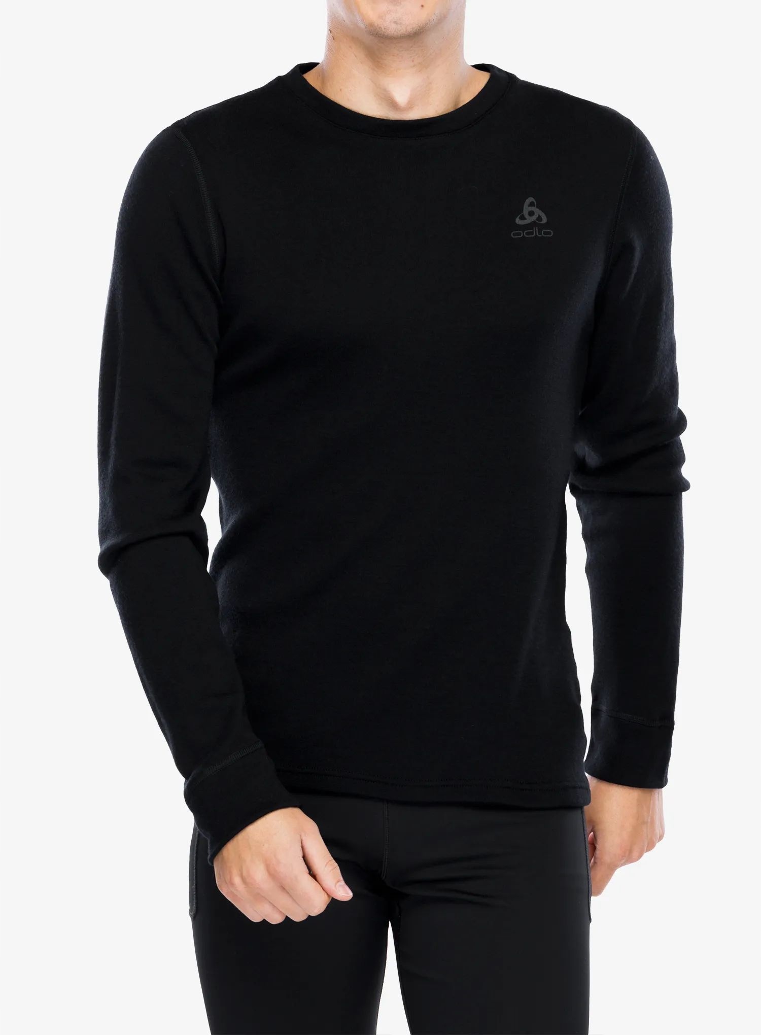 Top s kulatým výstřihem Mikina Merino Odlo Bl s dlouhým rukávem černý S