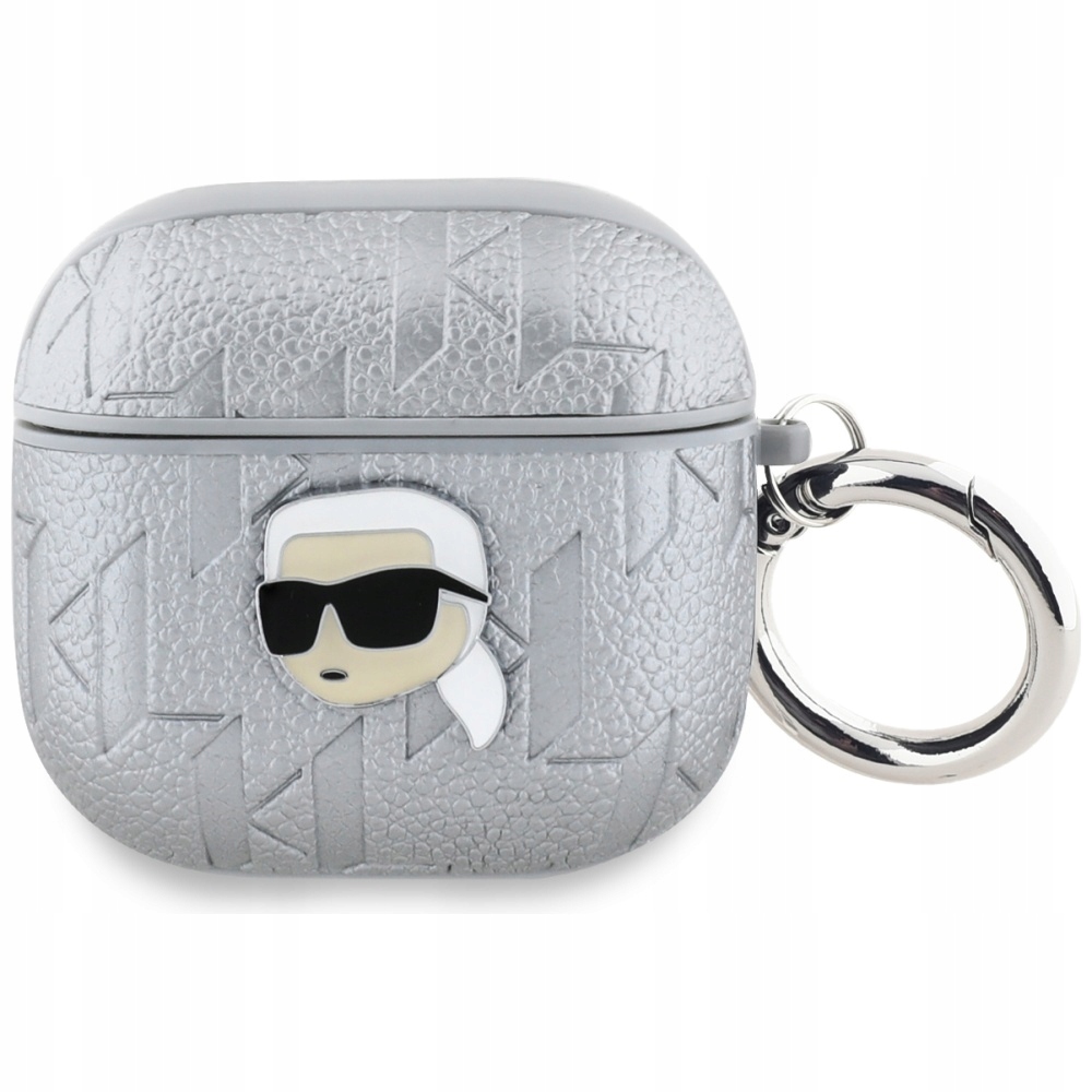 Pouzdro Karl Lagerfeld Monogram Karl Head pro AirPods 4, stříbrné